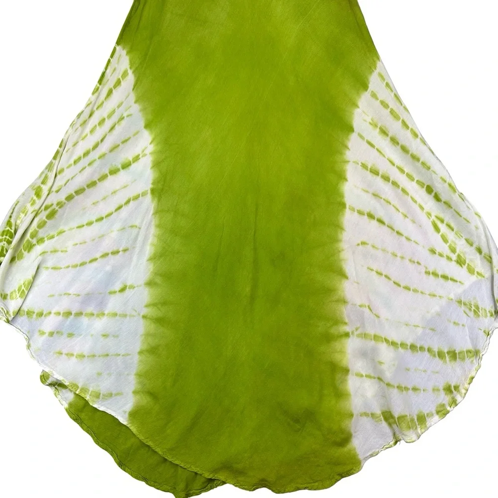 Boutique Green Floral Boho Tie Dye Sleeveless Flowing A-Line Dress Free Size - Picture 5 of 9